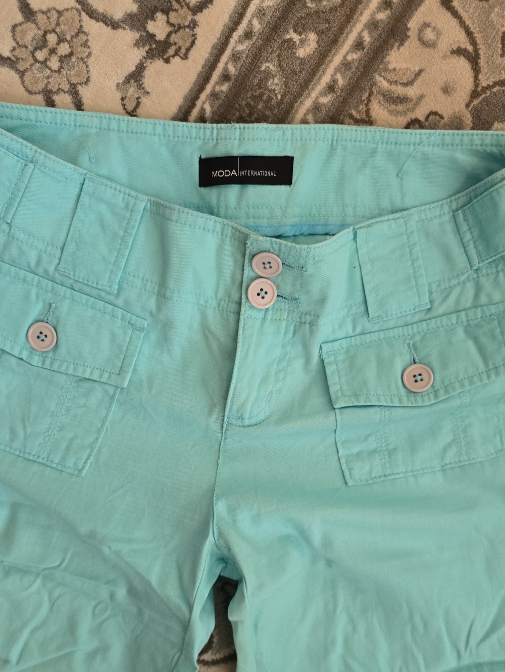 Moda International Aqua Mint Cargo Wide Leg Crop Pants